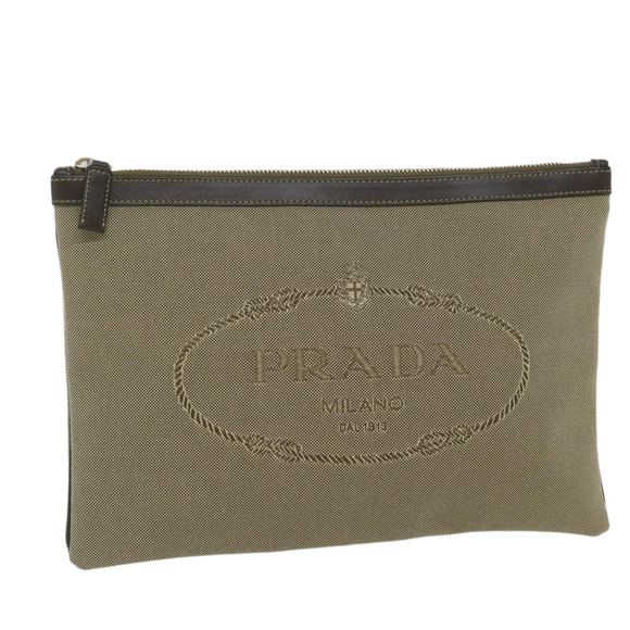 PRADA Clutch Bag Canvas Beige Auth bs10802 - Picture 1 of 16